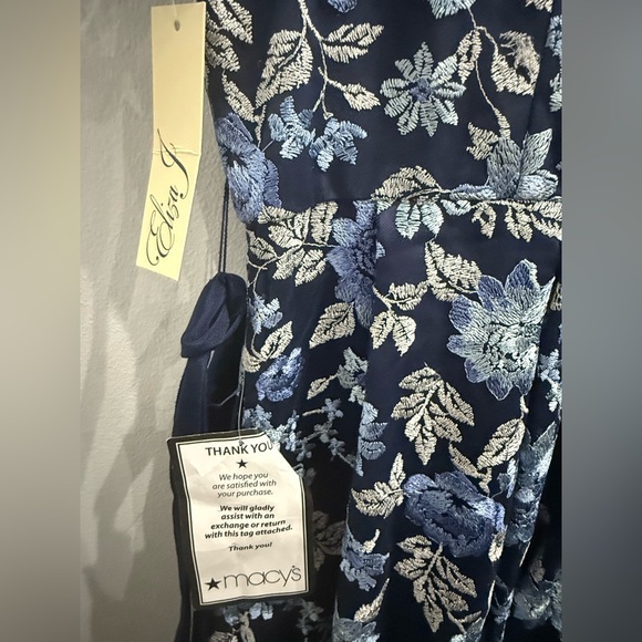 NWT Eliza J floral Embroidered Tulle Cocktail Dress Navy Plus Size 16W - Picture 6 of 9